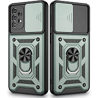 Чохол для Samsung Galaxy A53 5G / самсунг А53 протиударний бампер з захисною шторкою для камери і кільцем тримачем (зелений)