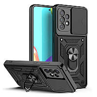 Чохол для Samsung Galaxy A53 5G / самсунг А53 протиударний бампер з захисною шторкою для камери і кільцем тримачем (Чорний)