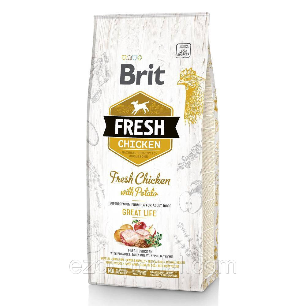 Brit Fresh повноцінний сухий корм для дорослих собак із свіжою курятиною та картоплею 12кг