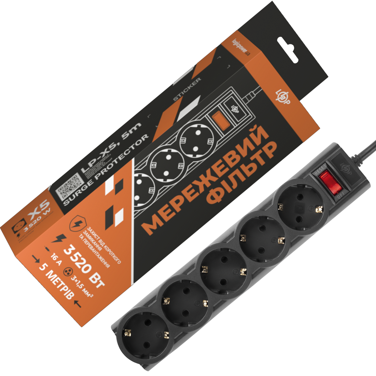Мережевий фільтр PREMIUM LP-X5 5 м Black (3520Вт)