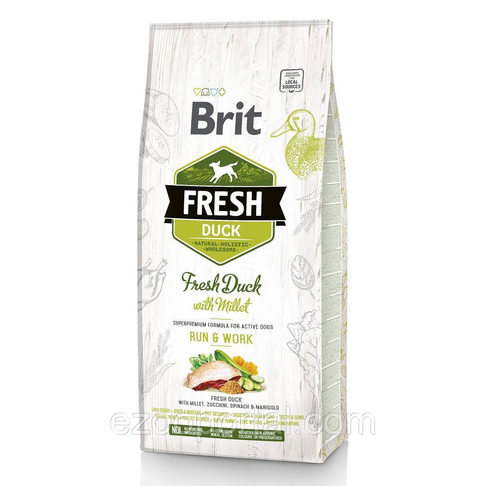 Brit Fresh повноцінний сухий корм для дорослих собак із качкою та пшоном 12кг, фото 1