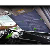Выдвижная солнцезащитная шторка на лобовое стекло авто 70х155 см 4 присоски, ткань - фольга Серая