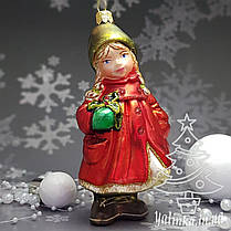 Скляна ялинкова іграшка дівчинка дівчинка з квіткою Komozja Family, фото 6