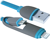 Кабель Defender USB10-03BP USB(AM)-MicroUSB+Lightning Blue 1m