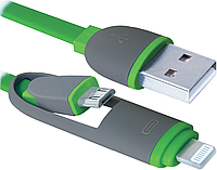 Кабель Defender USB10-03BP USB(AM)-MicroUSB+Lightning Green 1m