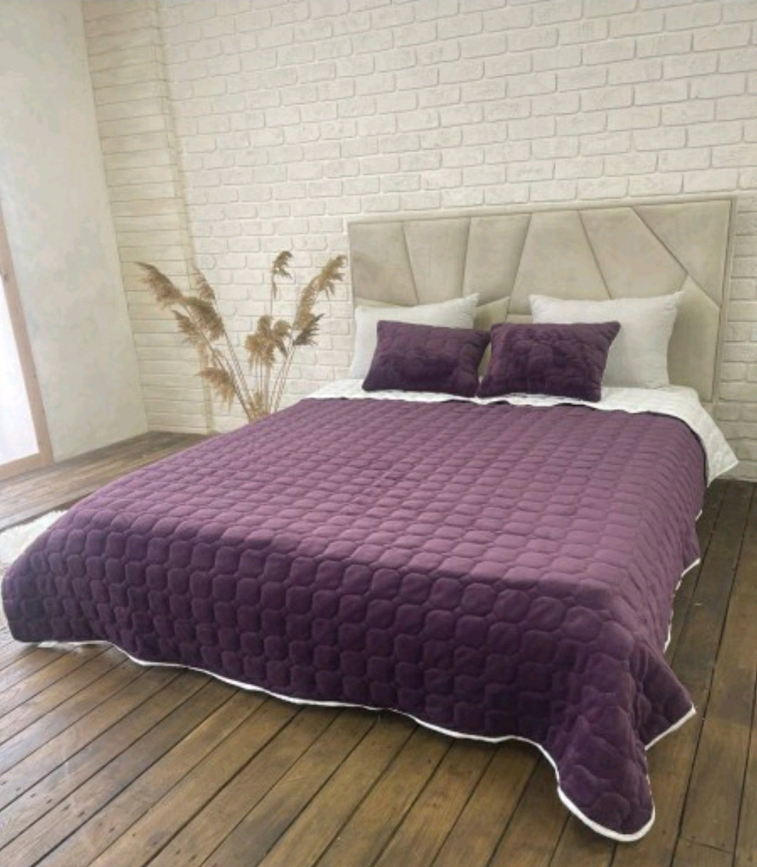 Стеганое покрывало на кровать с подушками 220*240 Cappone сливовый (ID ...