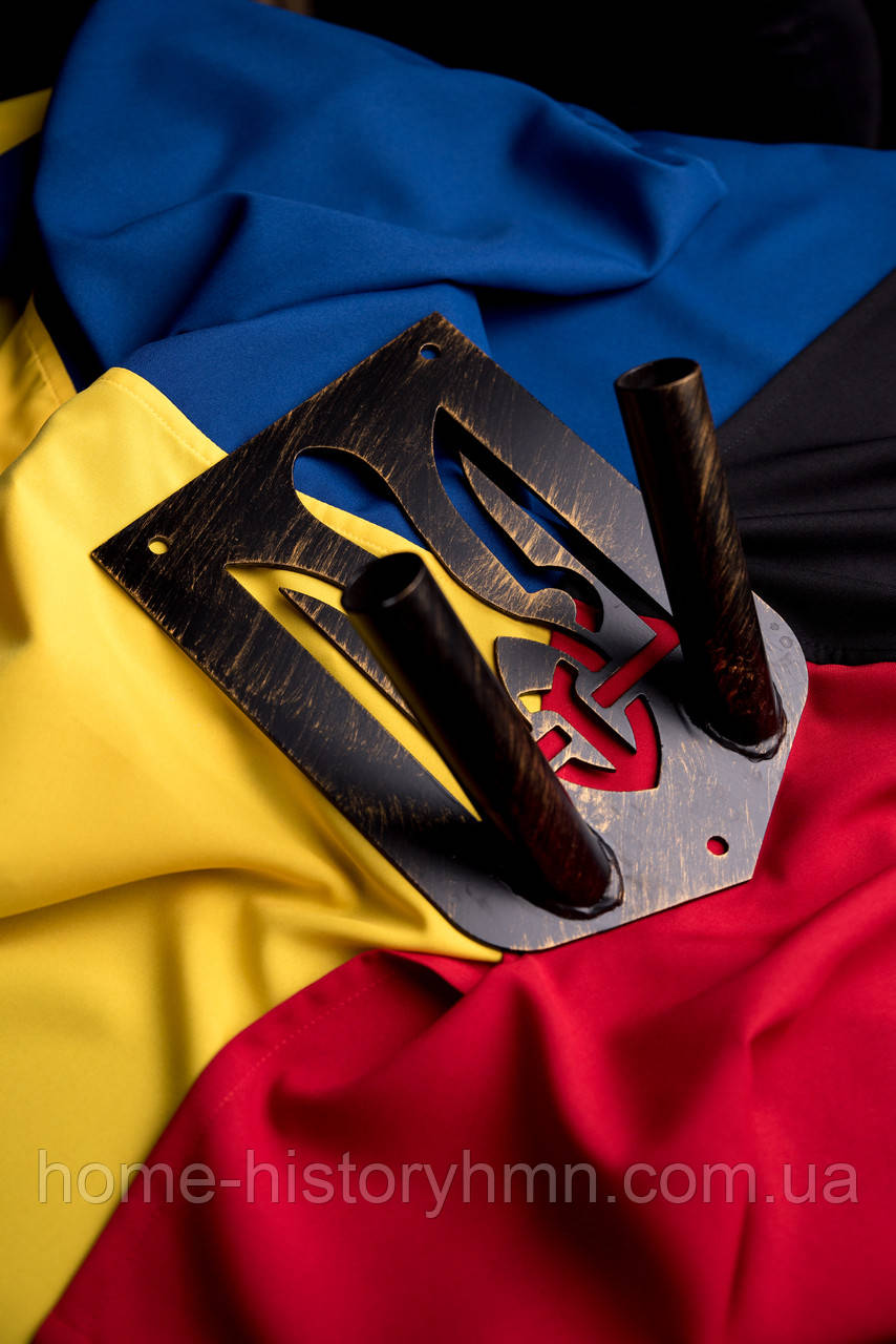 Тримач фасадний у формі герба для двох прапорів вуличний із сталі, чорний патина