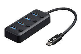 USB Хаб 2Е 4в1 4xUSB3.0 З кабелем 0.25 м Чорний (2E-W1406)