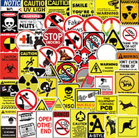 Набор виниловых стикеров наклеек знаки ВНИМАНИЕ 02 предупреждения 50 шт