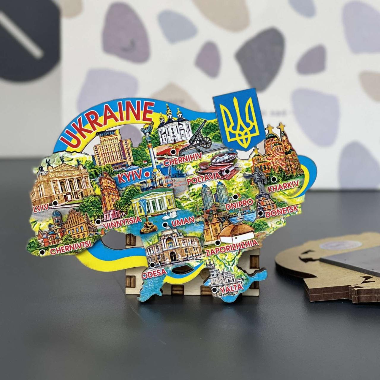 Магніт деревяний "Мапа. Україна", слойка, фото 1