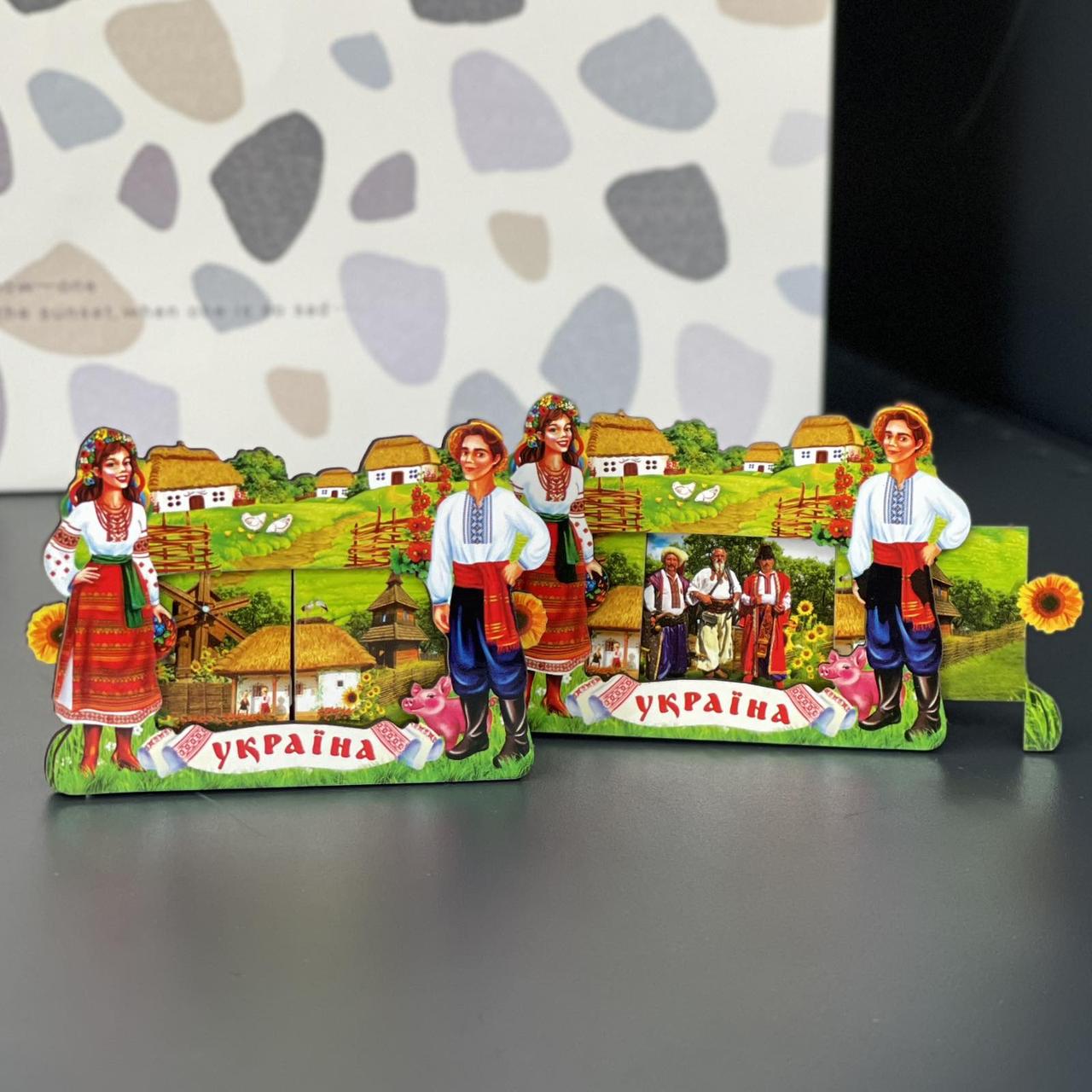 Магніт деревяний "Великі Сорочинці. Україна", розсуйний, слойка, фото 1
