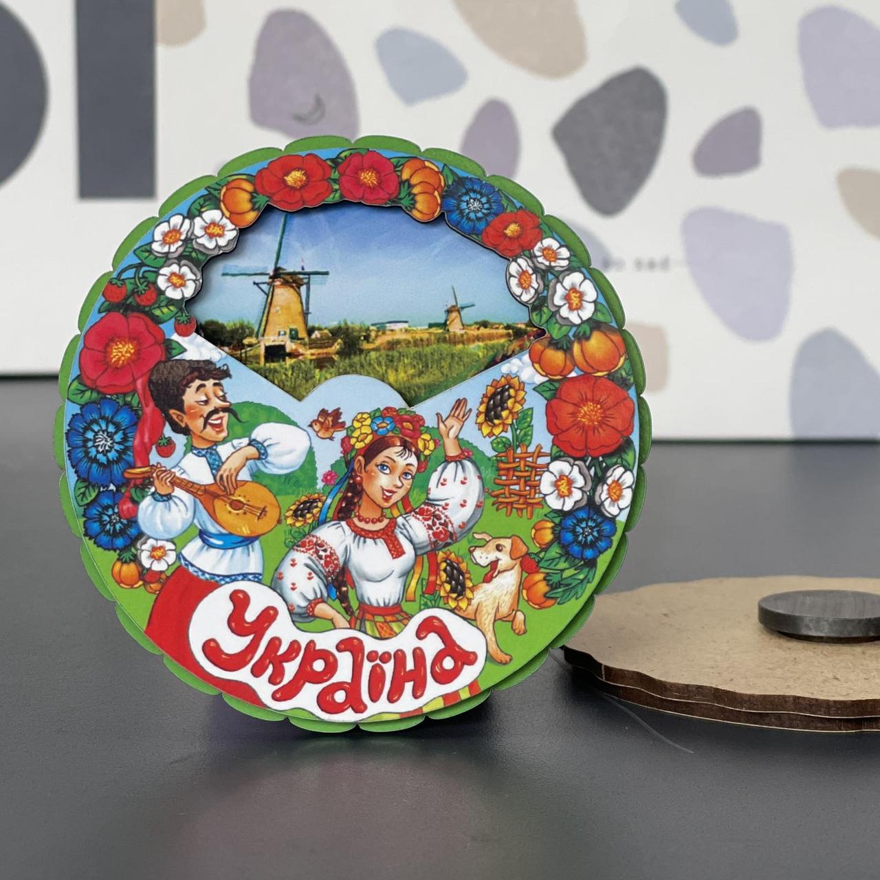 Магніт деревяний "Віночок. Україна", слойка, фото 1