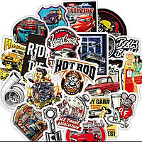 Набір вінілових стікерів наліпок МАШИНИ ретро 50 шт