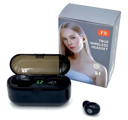 Бездротові навушники TWS F9 Wireless, bluetooth навушники TWS F9 Wireless, Чорні навушники, фото 1