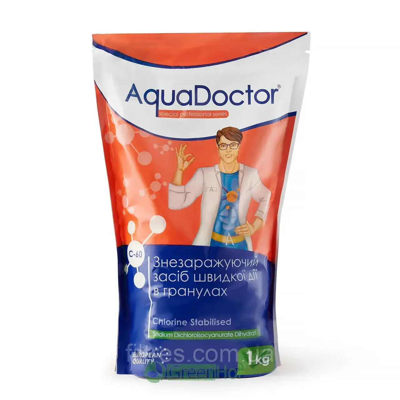Хімія для басейну Шок Хлор AquaDoctor C60 1 кг, фото 1