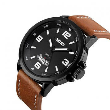 Чоловічий класичний наручний годинник Skmei 9115 Чорний з коричневим