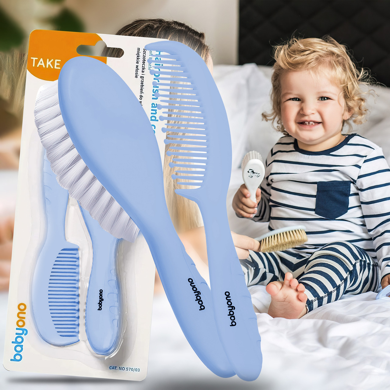 Щітка та гребінець для новонародженого 570 BabyOno, blue