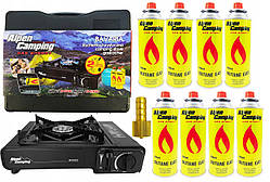 Плита газова однокамфорна Alpen Camping Bavaria IK001 + 8 балонів