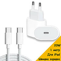 Комплект быстрой зарядки для iPad USB C 20W и кабель USB C - USB C, зарядка для айпада 1 метр