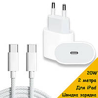 Комплект быстрой зарядки для iPad USB C 20W и кабель USB C - USB C, зарядка для айпада 2 метра