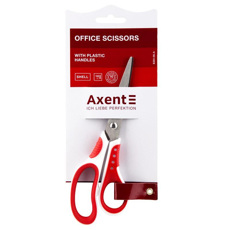 Ножиці канцелярські офісні 18 см Axent Shell 6304 біло-червоні