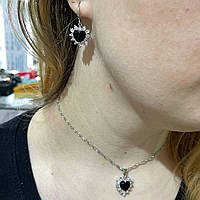 Набір "Сердечки Агат у сріблі" кольє та сережки з ювелірного сплаву та цирконів - оригінальний подарунок дівчині