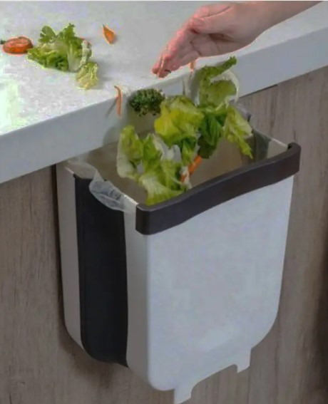 Сміттєвий контейнер складаний KITCHEN FLEXIBLE для підвішування на дверцята. Розкладне відро для сміття Сіре, фото 1
