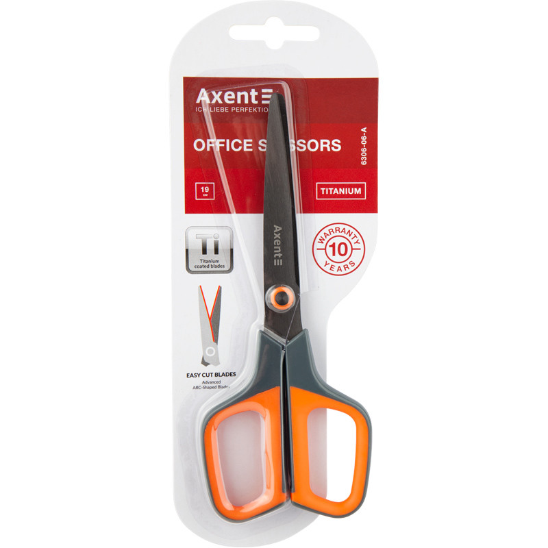 Ножиці канцелярські офісні 19 см Axent Titanium 6306-06 жовтогарячі