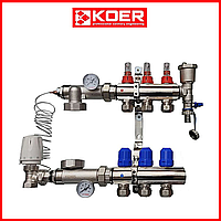 Коллектор для теплого пола в сборе на 3 контура KOER (Чехия) латунь