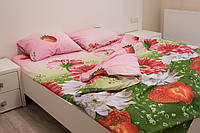 Семейный комплект (Ранфорс) | Комплект постельного белья с двумя пододеяльниками "Клубничный рай"