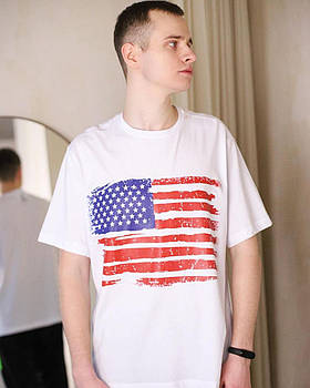 Чоловіча футболка JERT з принтом прапор USA колір Білий, розмір M mebelime