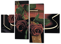 Понно из четырех частей (модульная) картина Розы и гитара