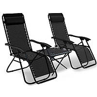 Раскладное садовое кресло лежак шезлонг комплект 2 штуки со столиком Bonro СПА-167A черный цвет