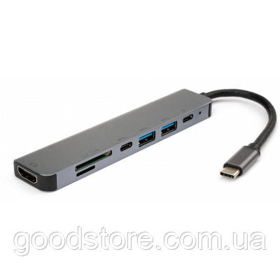 Концентратор Vinga Type-C to 4K HDMI+2*USB3.0+SD+TF+PD+USB-C 3.1 Gen1 aluminium (VCPHTC7AL)