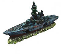 Декор для аквариума "Затонувший военный корабль" аквариумный пейзаж - размер 22,5*11*4 см, смола