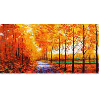 Величезна панорамна алмазна вишивка Пейзаж, дорога, осінь
