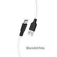 Кабель HOCO X21 Plus USB - Type-C 3A, 1m, силіконовий, силіконові конектори, колір чорний+White
