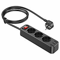 Сетевой удлинитель HOCO NS2 3-position extension cord socket(including 3*USB output), цвет черный