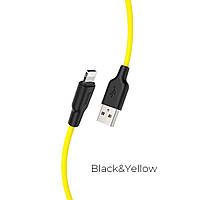 Кабель HOCO X21 Plus USB - Lightning 2.4A, 1m, силиконовый, силиконовые разъемы, цвет черный+Yellow