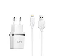 Сетевое зарядное устройство HOCO C11 Smart single USB (iP cable) charger set, цвет белый