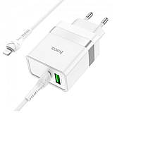 Мережевий зарядний пристрій HOCO N21 Extension speed PD30W+QC3.0 charger set(C - Lightning), колір білий