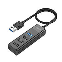 Адаптер переходник HOCO HB25 Easy mix 4в1 конвертер (USB - USB3.0+USB2.0*3), цвет черный