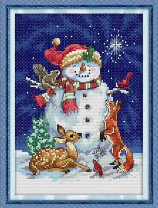 Набір для вишивання за нанесеною на канву схемою "Midnight snowman". AIDA 14CT printed, 21*30 см, фото 1