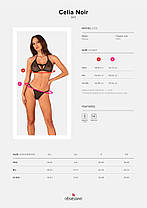 Напівпрозорий комплект Obsessive Celia Noir 2-pcs set XS/S, бюстгальтер, стрінги, фото 2