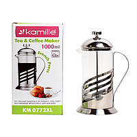 Заварник френчпресс Kamille 1000мл для чая и кофе KM-0772XL "Kg"