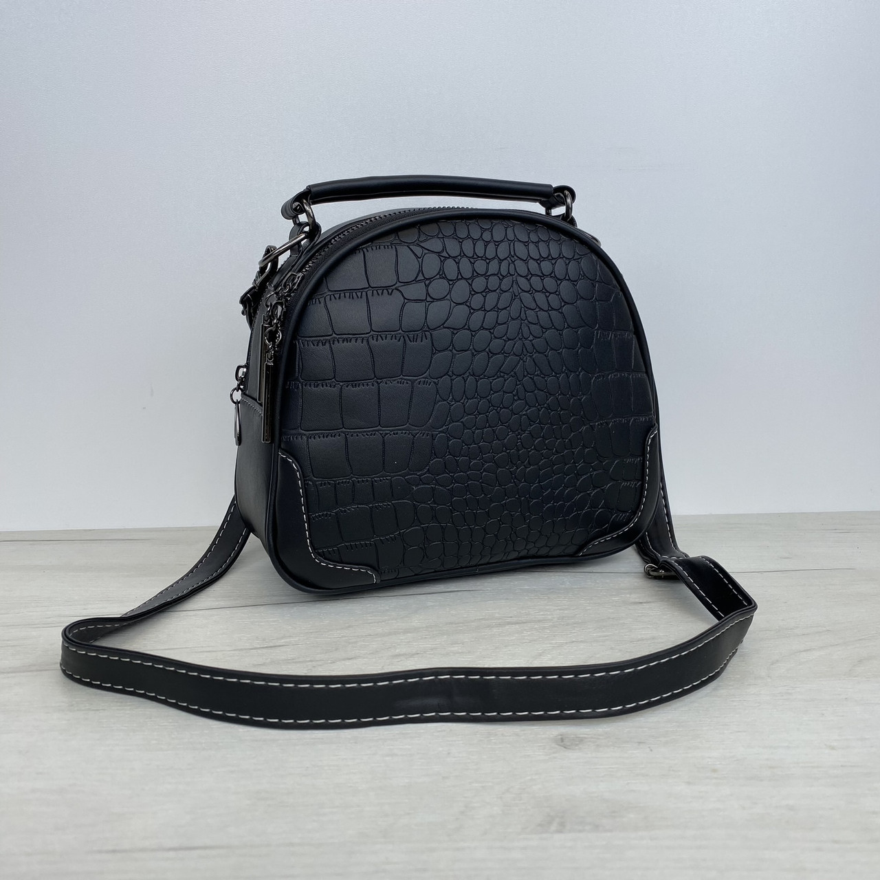 Овальна сумка трансформер фактура крокодил А26-1891 Чорна, фото 1