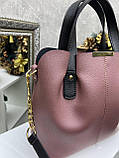 Велика жіноча сумка темно-пудрова містка елегантна сумка через плече шкіряна з екошкіри сумка, фото 3