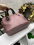 Велика жіноча сумка темно-пудрова містка елегантна сумка через плече шкіряна з екошкіри сумка, фото 6