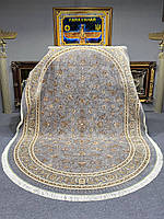 Овальный шелковый ковер Афшане Туси 150х225 см серый
