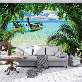 Флізелінові шпалери море пляж фото 368x254 см 3Д Човни у тропічних джунглях (225V8)+клей